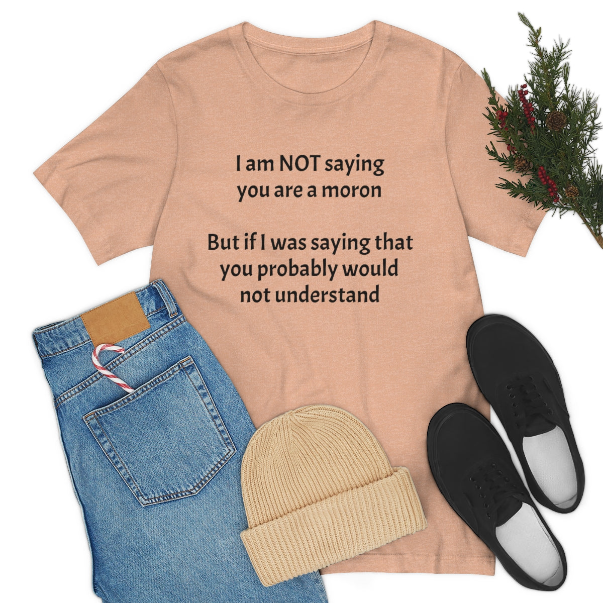 I am NOT saying you are moron.  But if I was saying that you probably would not understand - Unisex Jersey Short Sleeve Tee