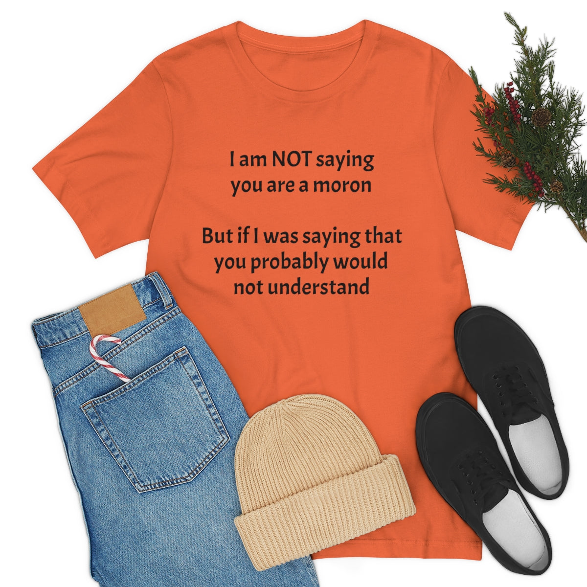 I am NOT saying you are moron.  But if I was saying that you probably would not understand - Unisex Jersey Short Sleeve Tee